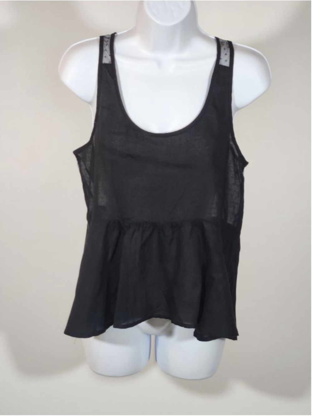 Abound Black Sheer Peplum Tank Top - Size S- Boho Sleeveless Ruffle Blouse